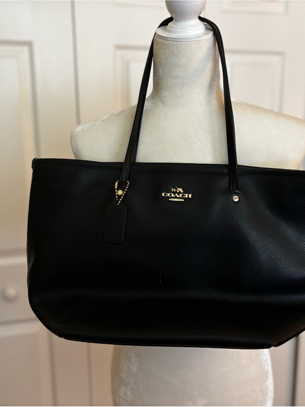 Coach Black Leather Tote with Gold Logo Hardware